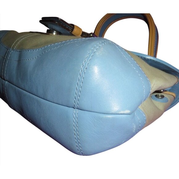 Coach 2004 Daisy Flap Hampton Cream Sateen & Blue and Tan Vachetta Leather - Picture 13 of 16